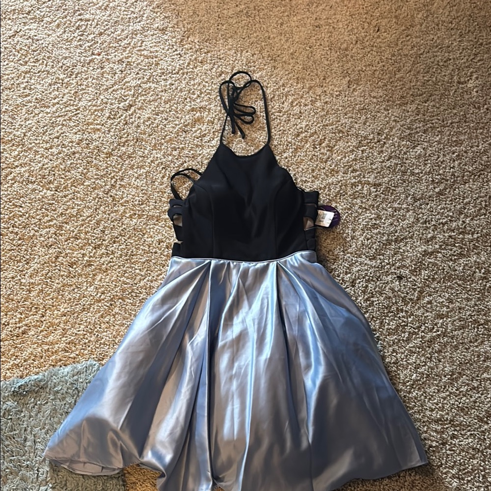 Elegant Black and Blue Halter Dress
